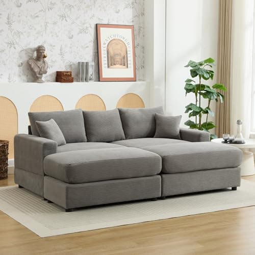 Black 3 Seater Fluffy Cloud Modular Sofa with Chaise Lounge, 82" W