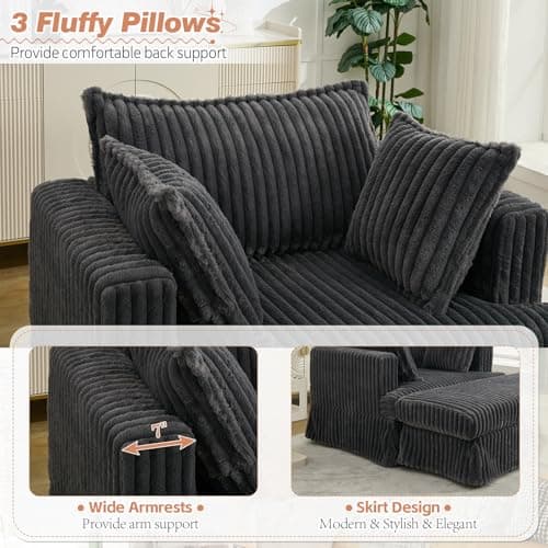 Oversized Corduroy Chaise Lounge Chair with Ottoman for Living Room, Bedroom