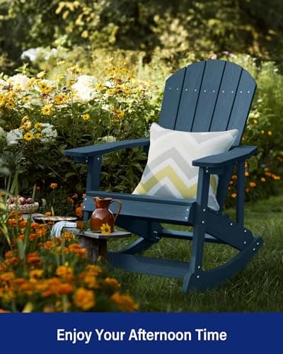 YEFU Outdoor Adirondack Rocking Chair in Navy Blue