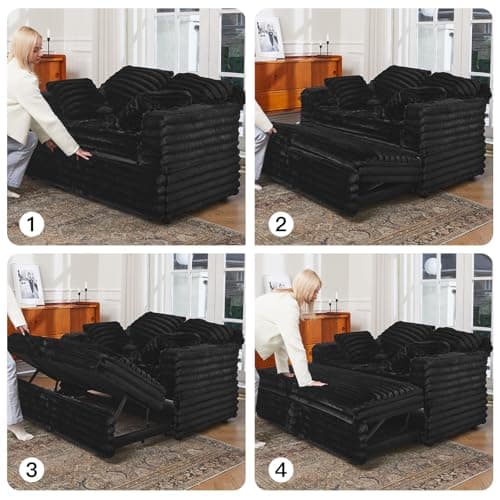 Belffin Black Upholstered Chaise Lounge Pull Out Sofa Bed with Pillows