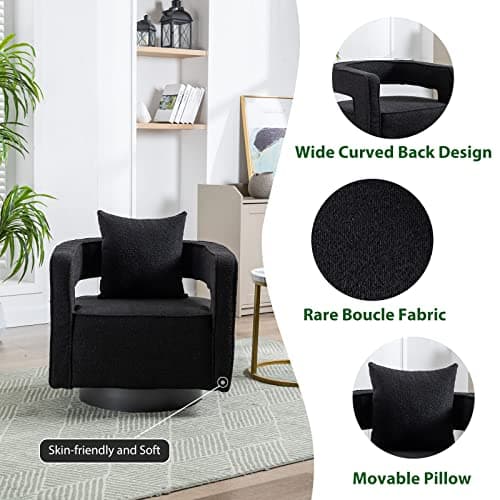 ODUWA Modern Round Boucle Swivel Chair Set of 2, Black Base, Living Room Nursery Comfortable