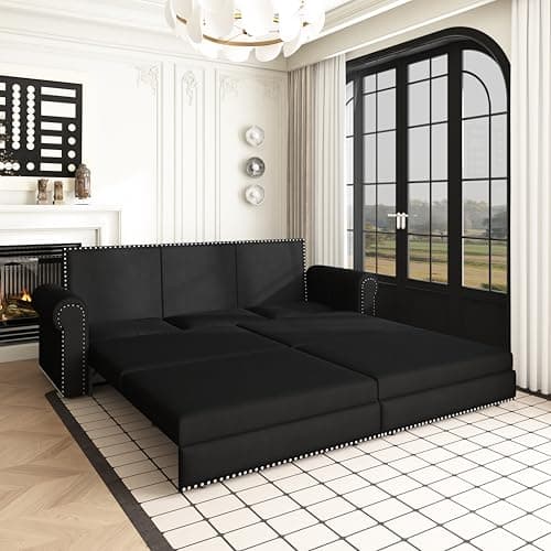 FANYE 63.8" Queen Sofabed 3-in-1 Sleep & Lounge Sofa, Armrest Pillows for Home