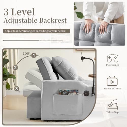 3-in-1 Convertible Sleeper Chair Bed for Small Spaces (Grey)