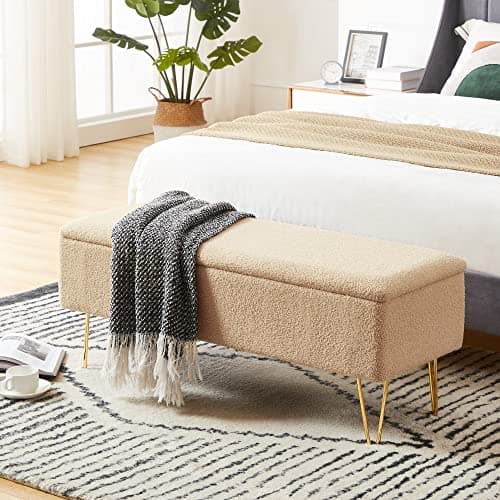 Gold Finished Cozy Castle Storage Bench, 43.3" for Bedroom & Entryway