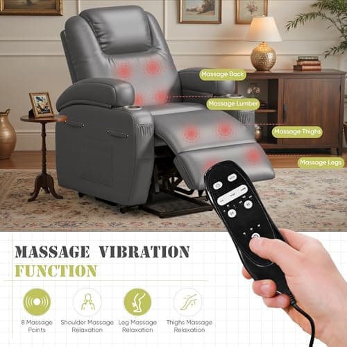 JUMMICO Electric Recliner with Footrest and Massage for Elderly (Gray Leather)