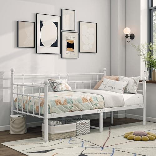 BOFENG Twin Size Noise-Free Metal Day Bed with Strong Steel Slats
