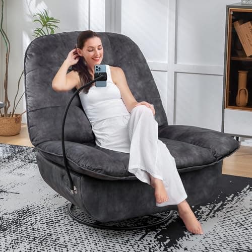 Black Swivel Recliner Rocker Chair with Footrest for Nursery, Living Room, Bedroom, and Office