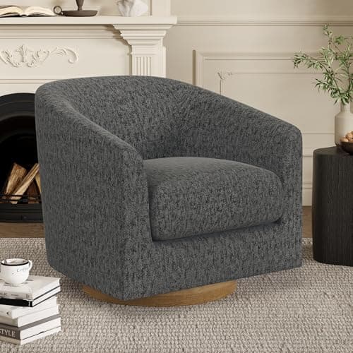 Ivory White Swivel Accent Chair with Solid Wood Base - For Bedroom, Reading, or Waiting Room