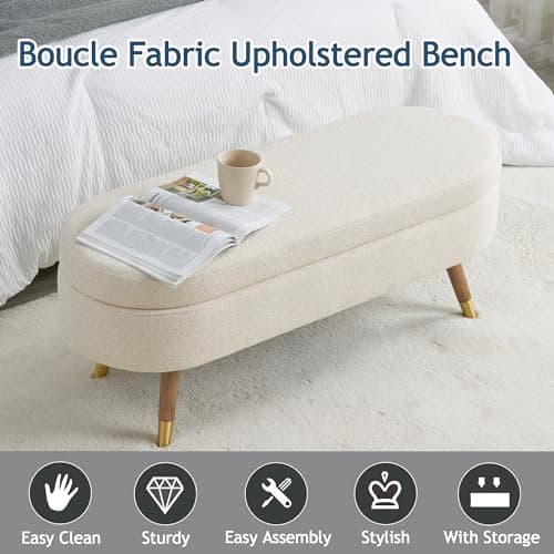 IAFIKE Beige Oval Storage Ottoman Bench with Golden Legs (43.5")