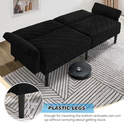 Oversized Velvet Futon Sofa Bed, 78 Convertible 3 Seat Sleeper - Black