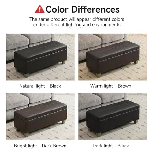 Black Brown Faux Leather Storage Ottoman with Wooden Legs