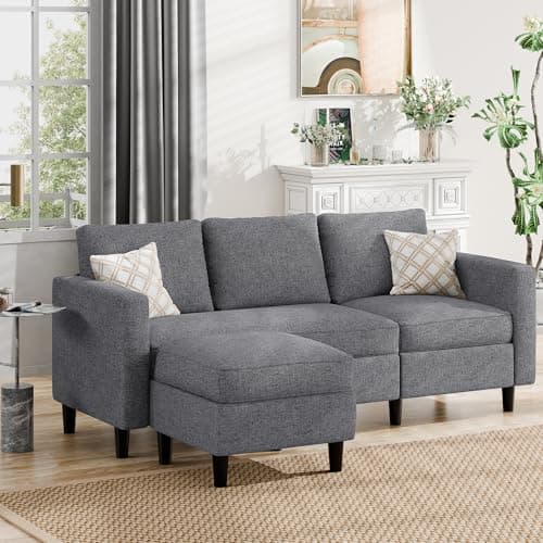 JAMFLY Convertible L-Shaped Sectional Sofa in Dark Grey for Small Spaces