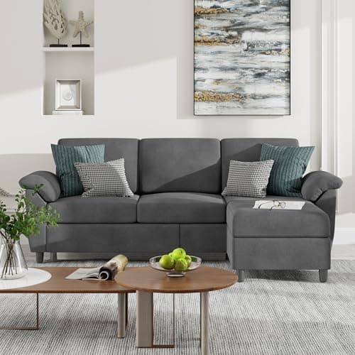 Vongrasig 79" L-Shaped Convertible Sofa, 3 Seater Linen Fabric Couch (Bk)