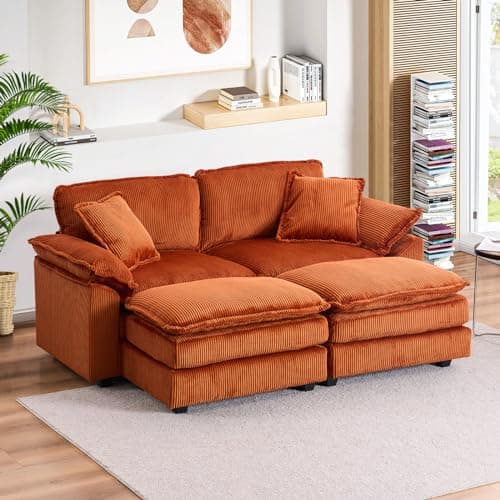 Modern Corduroy L Shaped Sectional Sofa Couch with Chaise and Ottoman