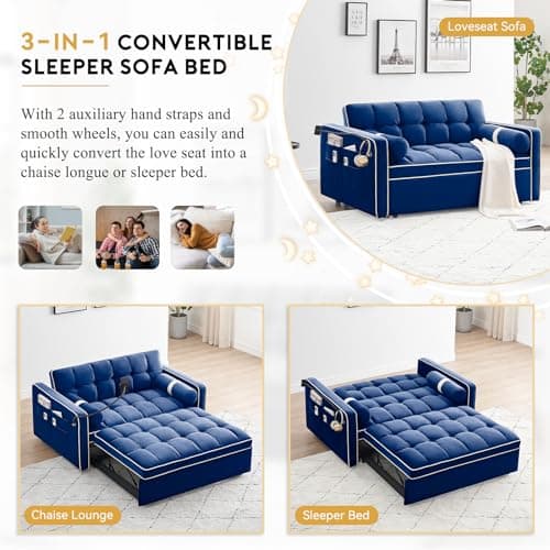 Convertible Sleeper Sofa with Adjustable Backrest & Phone Holder