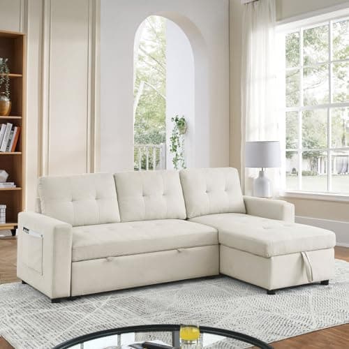L-Shaped Convertible Sleeper Sofa Couch with Storage for Small Space Apartment