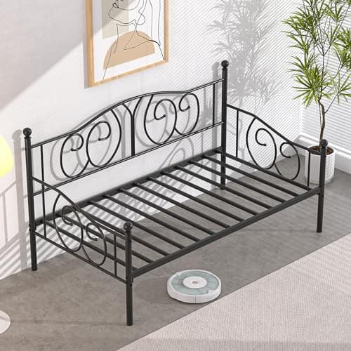 Metal Daybed Frame with Classic Headboard, Twin Size, Black