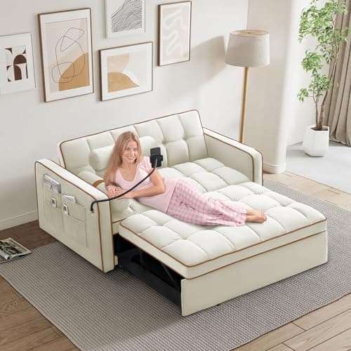 Convertible Sleeper Sofa with Adjustable Backrest & Phone Holder
