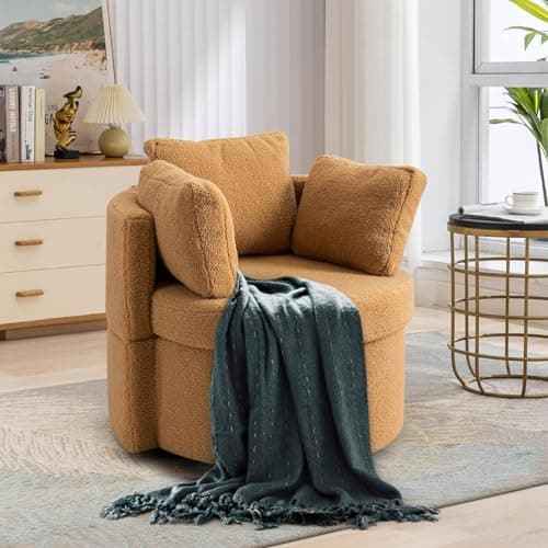 Swivel Barrel Chair with Storage Function for Nursery, Bedroom, Office, Lounge
