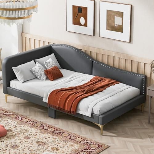 Merax Grey Twin Upholstered Daybed with Headboard and Armrest