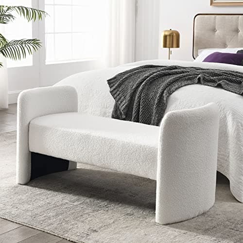 End of Bed Ottoman Bench, 52 Upholstered Entry Bench with Teddy Fabric for Living Room and Bedroom