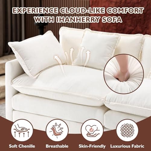 Ihanherry 111.4 Inch 3-Seater Cloud Sofa, Modern Breathable Living Room Couch