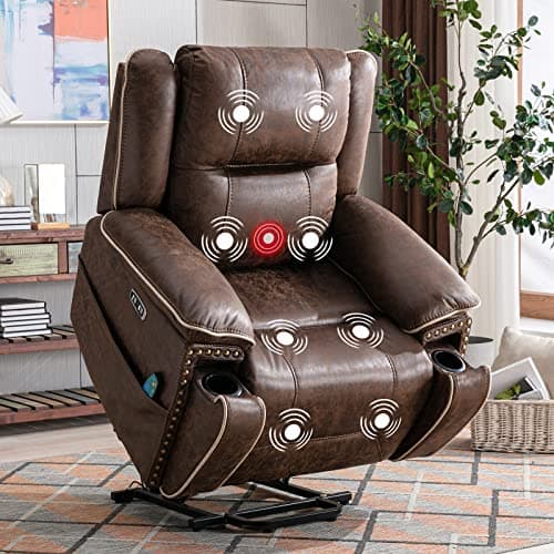 CANMOV Electric Recliner Chair with Massage and Heat, Brown