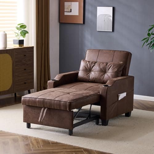 VINGLI 3-in-1 Convertible Sofa Bed with USB Ports and Cup Holders, Dark Grey