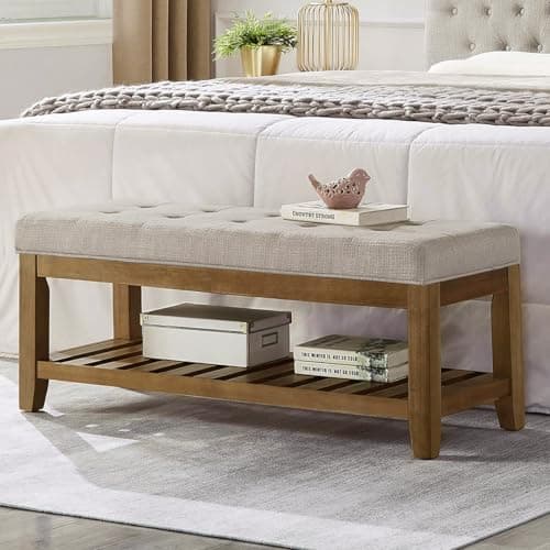 24KF Large Rectangular Upholstered Linen Tufted Ottoman Benchmark