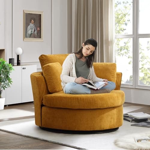 JEEOHEY 42 Ivory Teddy Swivel Barrel Chair - Modern Oversized Accent Chair for Nursery, Living Room, Bedroom