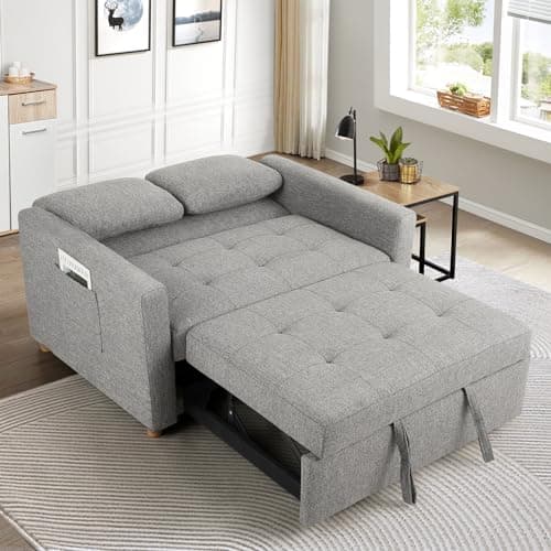 SEJOV 2-Seater Grey Linen 3-in-1 Sleeper Sofa Bed