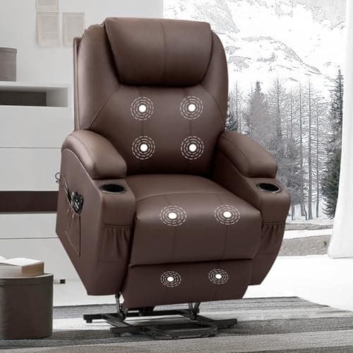 VICTONE Elderly Electric Power Lift Recliner Chair for Living Room with Massage, Side Pockets and Cup Holders