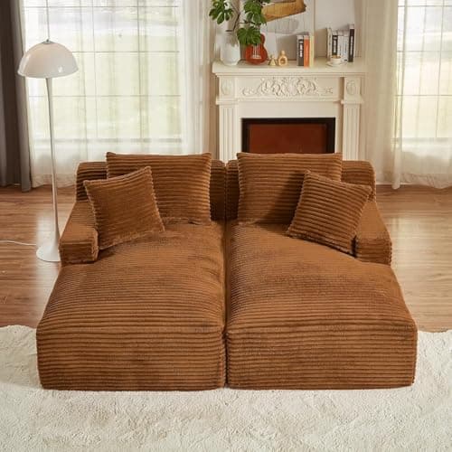 Oversized Pink Corduroy Chaise Lounge Chair with Recliner & Throw Pillows