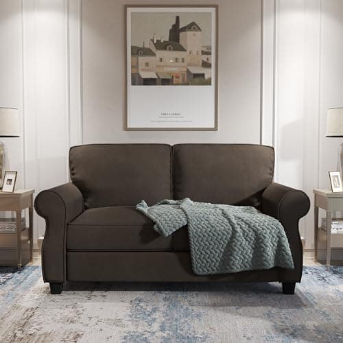 ZeeFu 56" Mid Century Modern Brown Velvet Love Seat Sofa