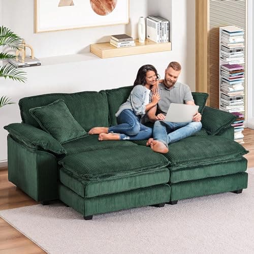 Modern Corduroy L Shaped Sectional Sofa Couch with Chaise and Ottoman