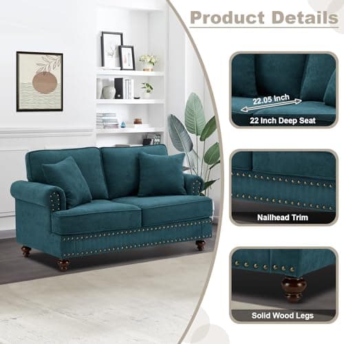 Comfy 2-Seater Love Seat Sofa in Green Chenille Fabric for Small Spaces
