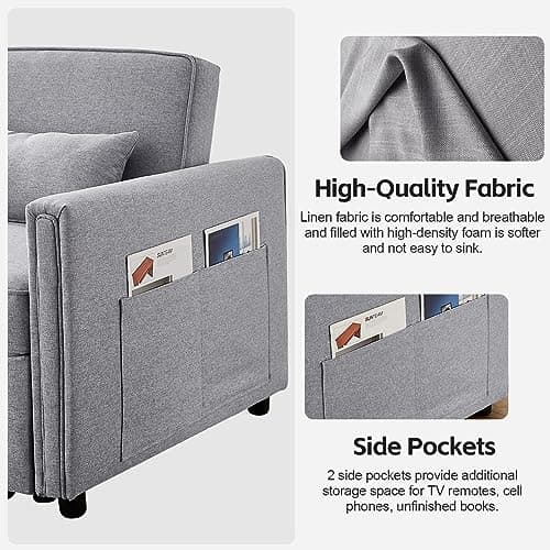Modern 3-in-1 Sleeper Sofa Bed with Adjustable Backrest&Pillows