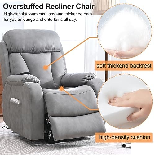 Modern Elderly Power Lift Chair Recliners Leathaire Electric Lift Recliner Chair with Side Pocket for Living Room and Bedroom (Light Gray)