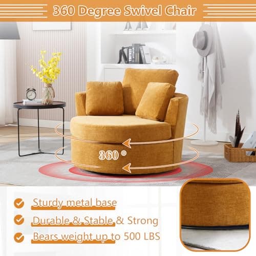 Yellow Swivel Chair with Storage Ottoman for Nursery, Living Room, Bedroom