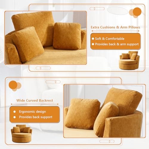 Yellow Swivel Chair with Storage Ottoman for Nursery, Living Room, Bedroom