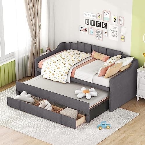 Harper & Bright Designs Green Storage Daybed with 3 Drawers and Trundle
