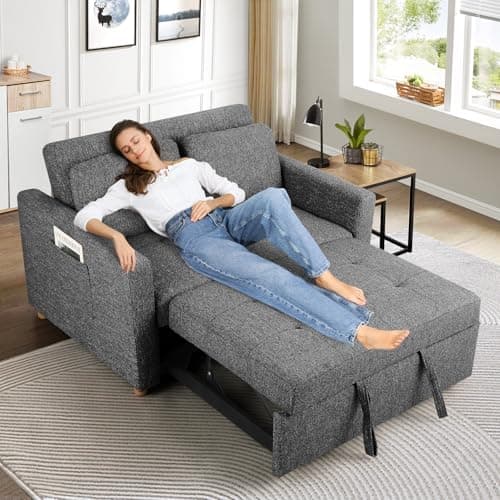 SEJOV 3-in-1 Convertible Sleeper Sofa, Linen Fabric with Adjustable Backrest, Black