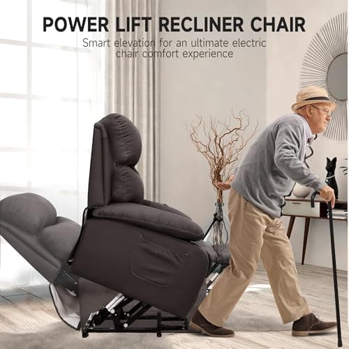 Electric Recliner Lift Chair for Elderly, Brown with Side Pocket & Remote Control