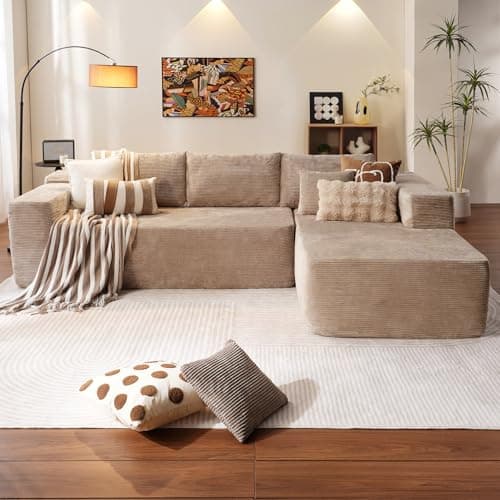 Ovios 104" Cloud Sectional with L-Shaped Chaise, Camel (Corduroy)