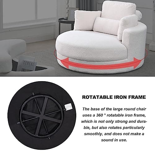Triple Tree Modern Swivel Lounge Chair with Half Moon Storage, Linen Fabric, White