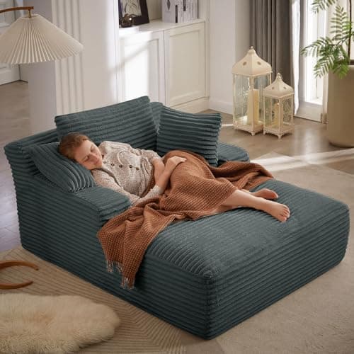 ODUWA Oversized Double Chaise Lounges, Plush Corduroy, Camel