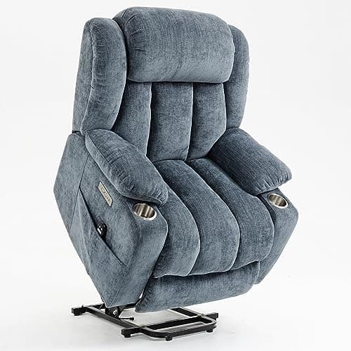 Chenille Blue Power Lift Recliner with Full-Body Massage and Heat