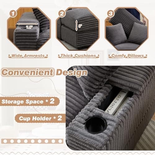 Oversized Chaise Lounge Chair with Ottoman and Storage for Living Room or Office (Grey)