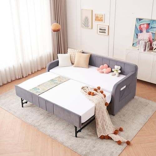 Twin Velvet Daybed with Pop-up Trundle & USB Port, Space-Saving & Easy Assembly