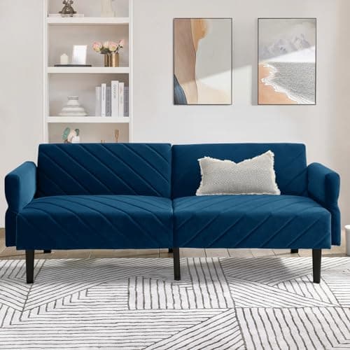 Oversized Velvet Futon Sofa Bed, 78 Convertible 3 Seat Sleeper - Black